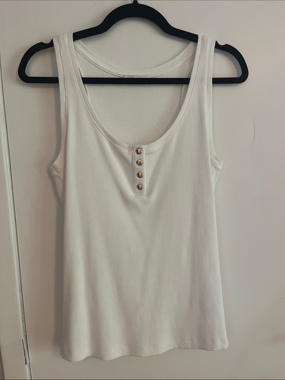 Anine Bing White Tank with Gold Buttons